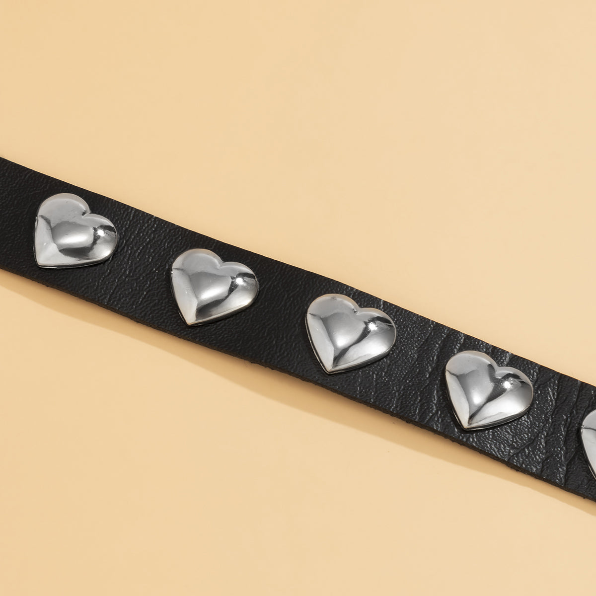 Black Polystyrene & Silver-Plated Heart Station Choker Necklace