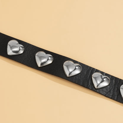 Black Polystyrene & Silver-Plated Heart Station Choker Necklace