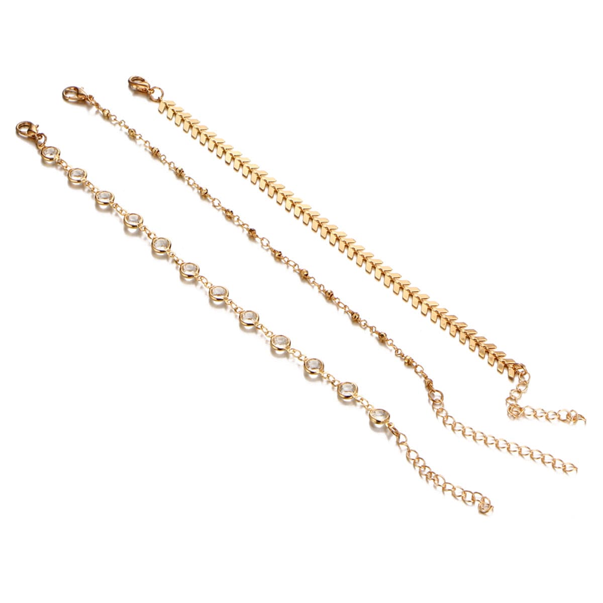 Crystal & 18K Gold-Plated Station Anklet Set