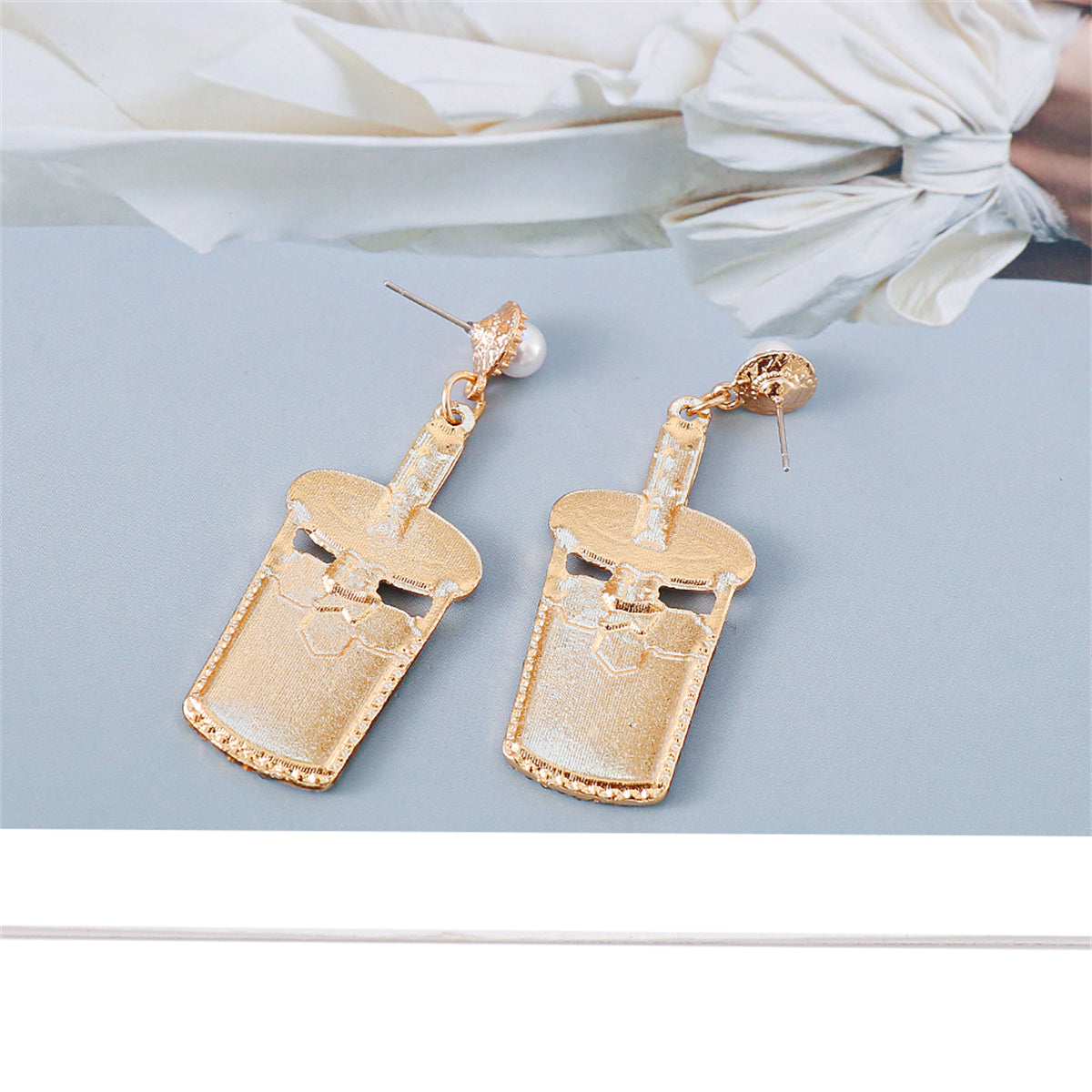 Pearl and Chartreuse Cubic Zirconia Cup Drop Earrings, drop earrings for women, vintage-inspired design, styled look
