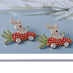 Orange Cubic Zirconia & 18K Gold-Plated Carrot Car Rabbit Stud Earrings