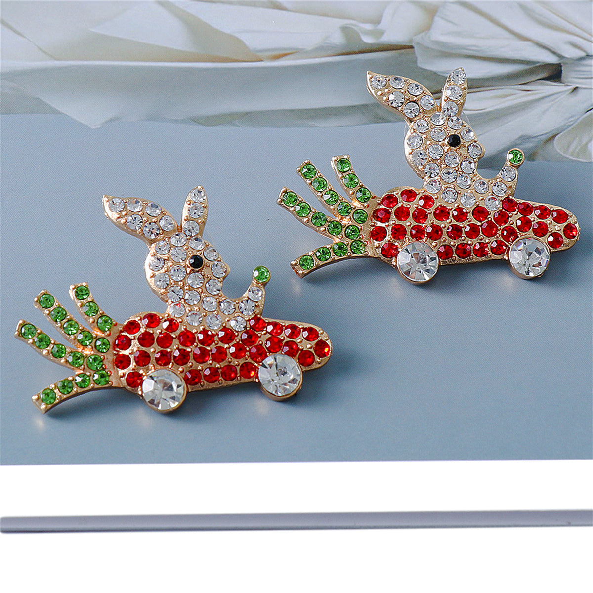 Orange Cubic Zirconia & 18K Gold-Plated Carrot Car Rabbit Stud Earrings