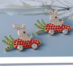 Orange Cubic Zirconia & 18K Gold-Plated Carrot Car Rabbit Stud Earrings