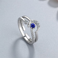 Blue Crystal & Cubic Zirconia Moon Open Ring Set