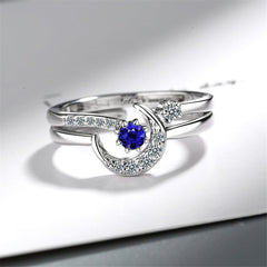 Blue Crystal & Cubic Zirconia Moon Open Ring Set