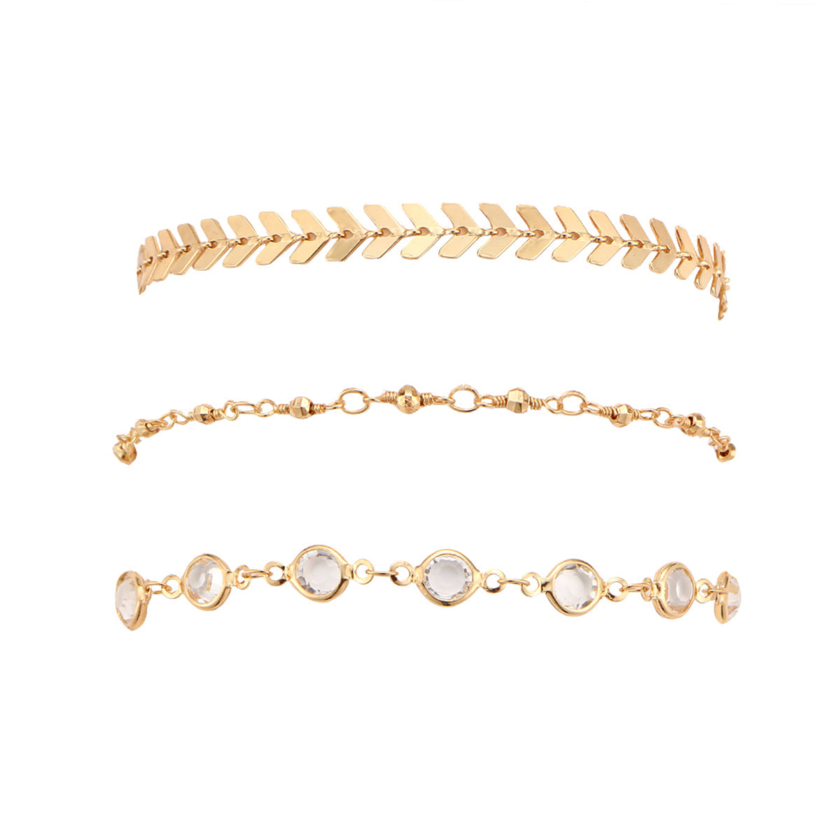Crystal & 18K Gold-Plated Station Anklet Set