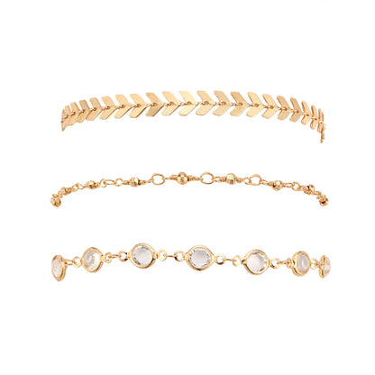 Crystal and 18K Gold-Plated Station Anklet Set, jewelry gift sets for women, botanical inspired, styled look