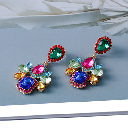 Blue Crystal and Cubic Zirconia Cushion-Cut Drop Earrings, drop earrings for women, elegant gift for her, detail close-up