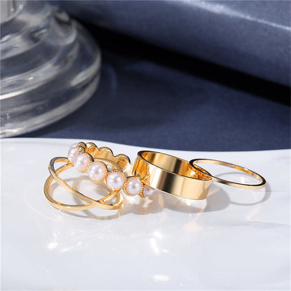 Pearl and 18K Gold-Plated Crisscross Ring Set, jewelry gift sets for women, elegant gift for her, lifestyle look