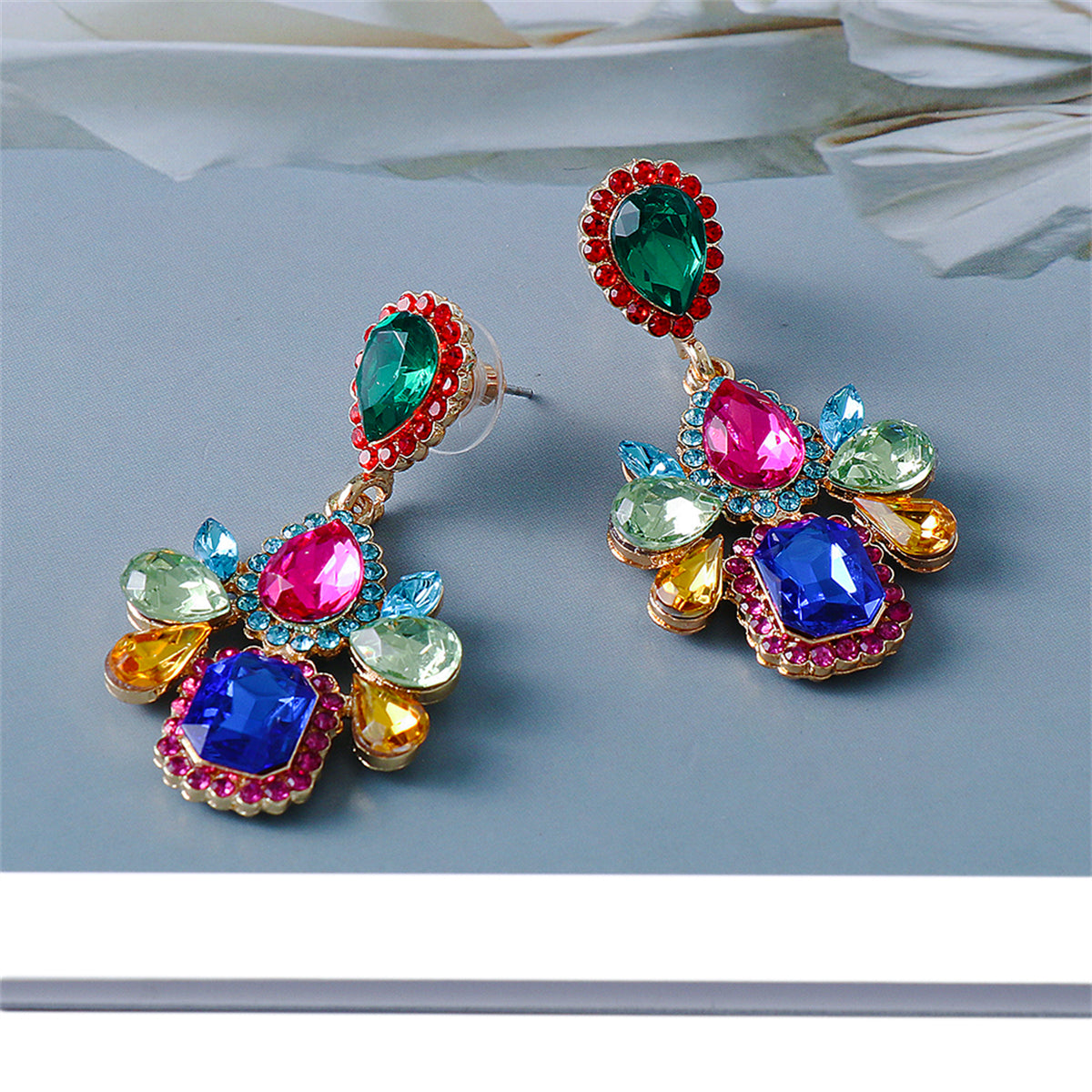 Blue Crystal and Cubic Zirconia Cushion-Cut Drop Earrings, drop earrings for women, elegant gift for her, styled look
