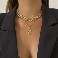 Cubic Zirconia & Goldtone Curb Chain Snake Pendant Necklace Set