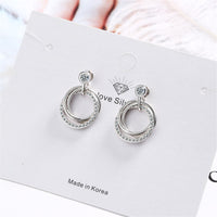 Cubic Zirconia & Silvertone Triple Circle Drop Earrings