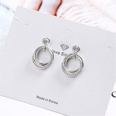 Cubic Zirconia & Silver-Plated Triple Circle Drop Earrings