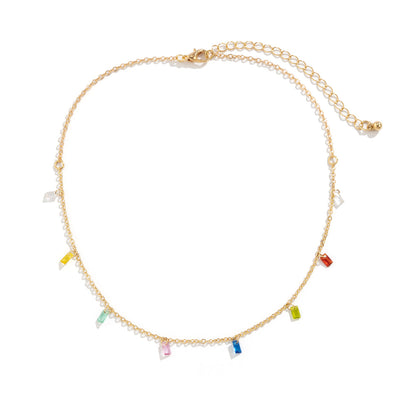 Rainbow Crystal and 18K Gold-Plated Station Necklace, chunky gold choker necklace, elegant gift for her, side view