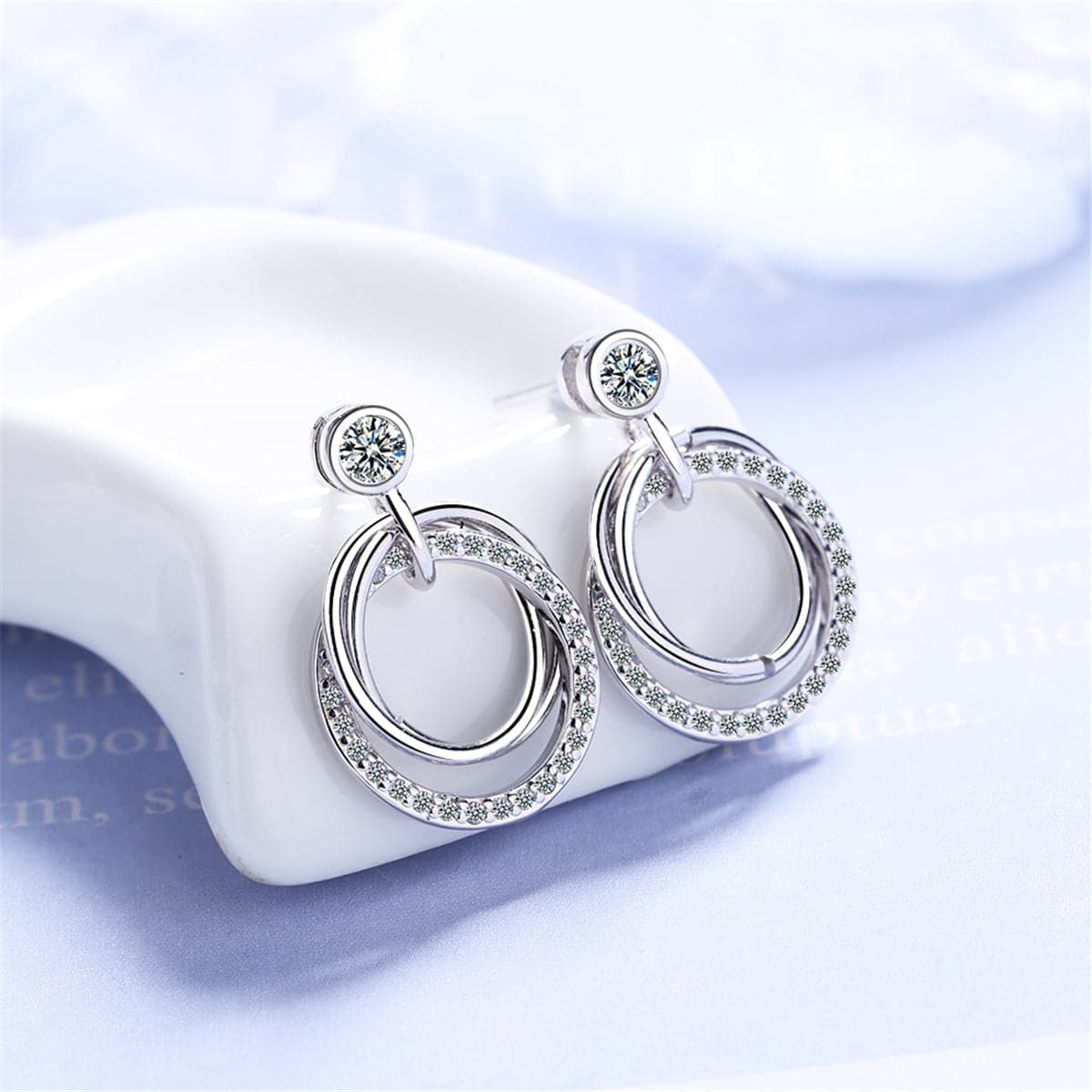 Cubic Zirconia & Silver-Plated Triple Circle Drop Earrings
