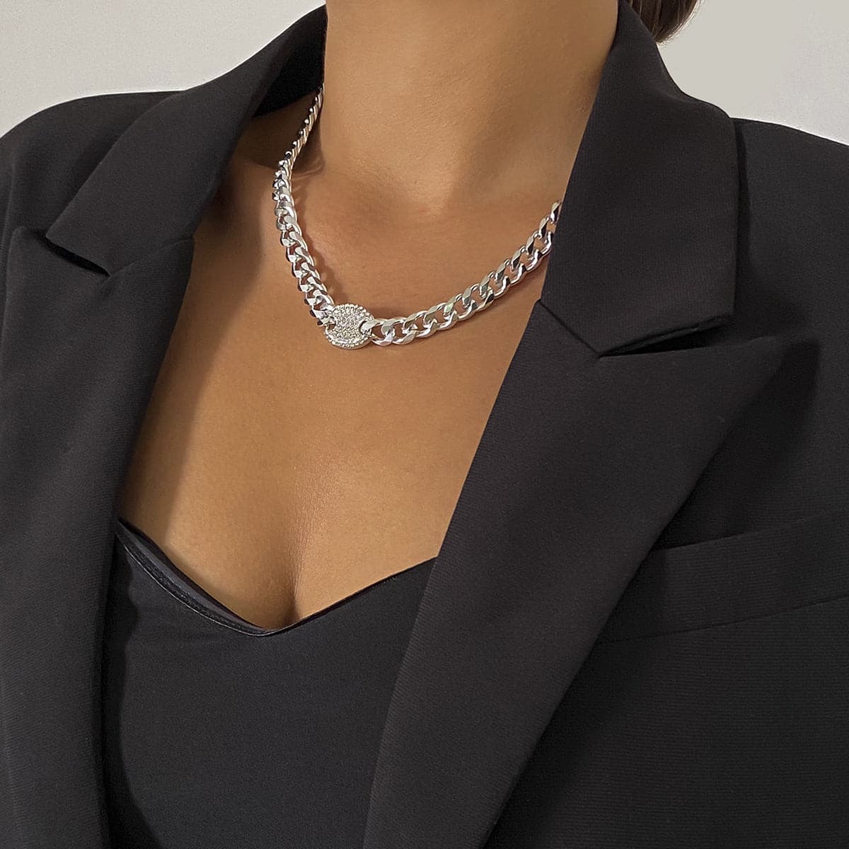 Cubic Zirconia & Silver-Plated Oval Cable Chain Necklace