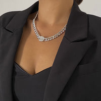 Cubic Zirconia & Silver-Plated Oval Cable Chain Necklace