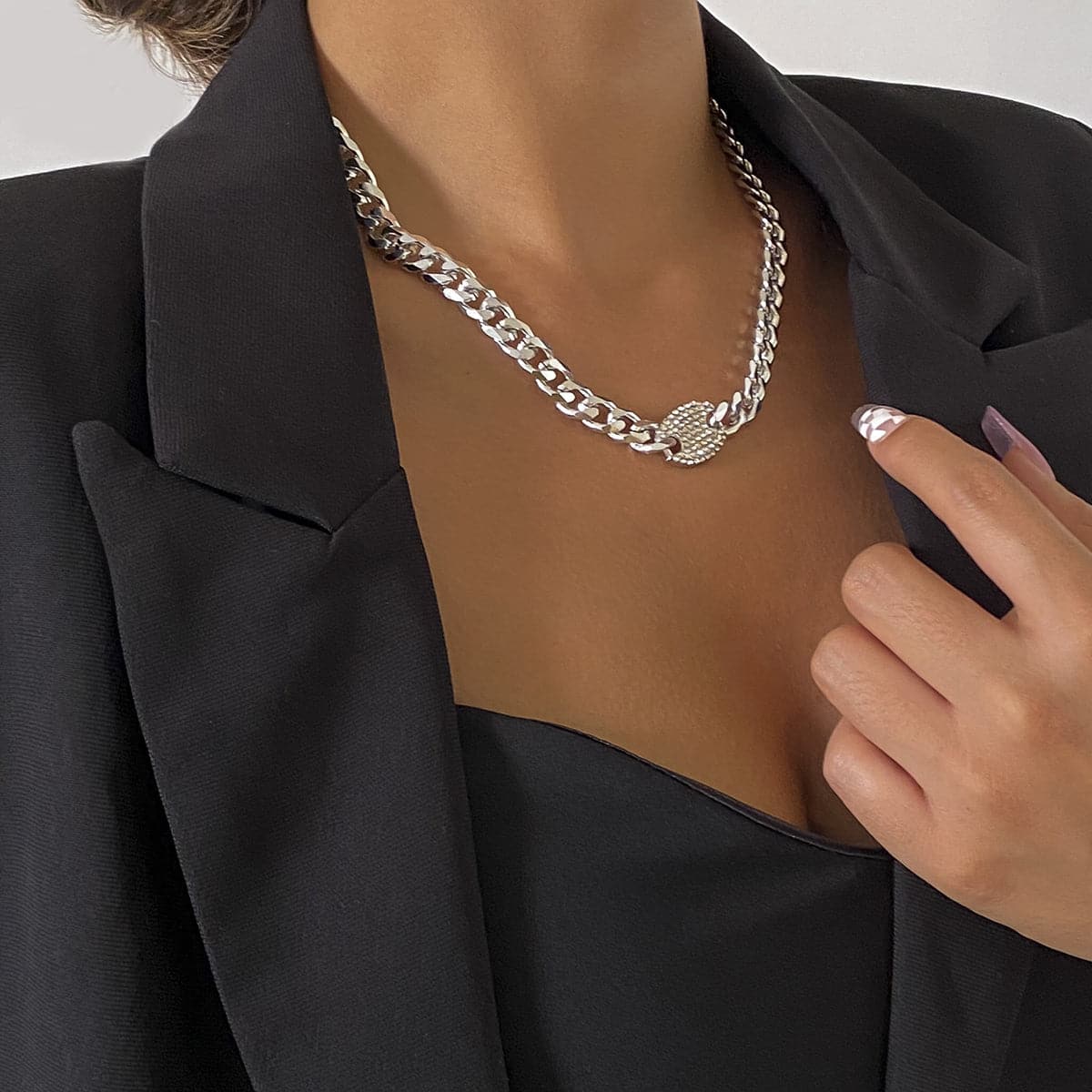 Cubic Zirconia & Silver-Plated Oval Cable Chain Necklace