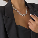 Cubic Zirconia & Silver-Plated Oval Cable Chain Necklace