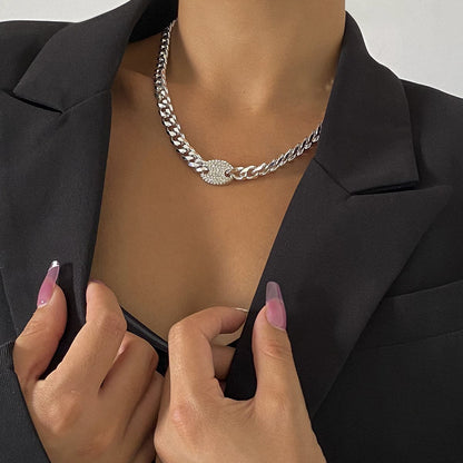 Cubic Zirconia & Silver-Plated Oval Cable Chain Necklace