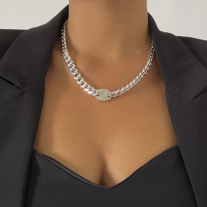 Cubic Zirconia & Silver-Plated Oval Cable Chain Necklace