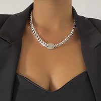 Cubic Zirconia & Silver-Plated Oval Cable Chain Necklace