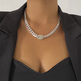 Cubic Zirconia & Silver-Plated Oval Cable Chain Necklace