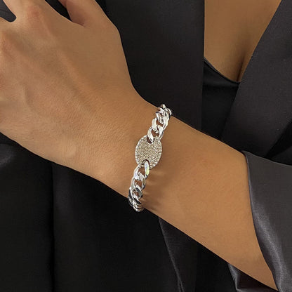 Cubic Zirconia and Silver-Plated Curb Chain Oval Bracelet, silver bracelet for women, dainty minimalist design, styled look