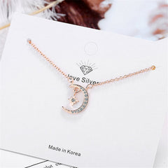 Cubic Zirconia & 18K Rose Gold-Plated Moon & Star Pendant Necklace