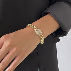 Cubic Zirconia & 18K Gold-Plated Oval Cable Chain Bracelet
