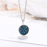 Blue Crystal & Silvertone Round Pendant Necklace - streetregion