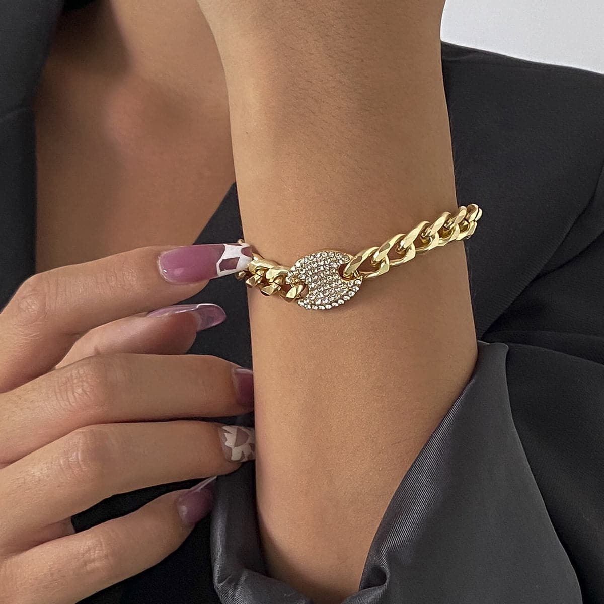 Cubic Zirconia & 18K Gold-Plated Oval Cable Chain Bracelet