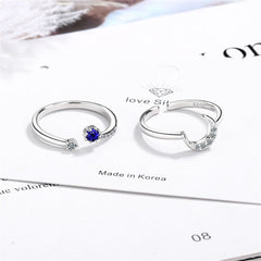 Blue Crystal & Cubic Zirconia Moon Open Ring Set