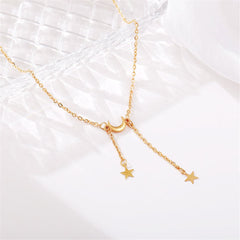18K Gold-Plated Moon & Star Lariat Necklace