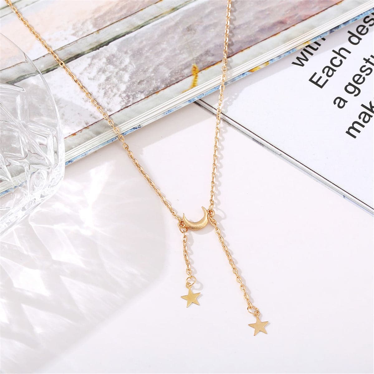 18K Gold-Plated Moon & Star Lariat Necklace