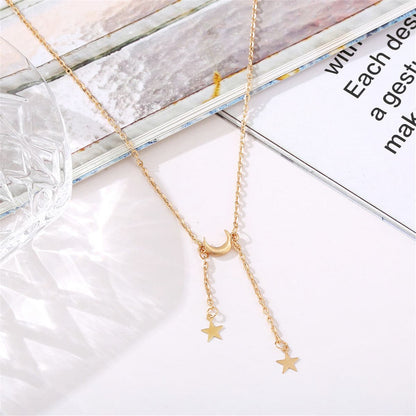 18K Gold-Plated Moon & Star Lariat Necklace