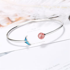 Strawberry Red Crystal & Silver-Plated Fish Tail Cuff