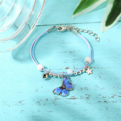 Dark Blue Enamel and Silver-Plated Butterfly Charm Bracelet, silver bracelet for women, detail close-up