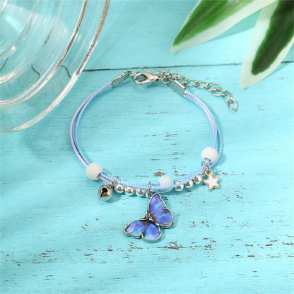 Dark Blue Enamel and Silver-Plated Butterfly Charm Bracelet, silver bracelet for women, lifestyle look