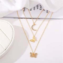 Cubic Zirconia & 18K Gold-Plated Moon Butterfly Layered Pendant Necklace