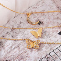 Cubic Zirconia & Goldtone Moon Butterfly Layered Pendant Necklace