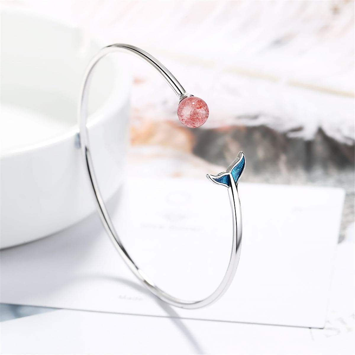 Strawberry Red Crystal & Silver-Plated Fish Tail Cuff