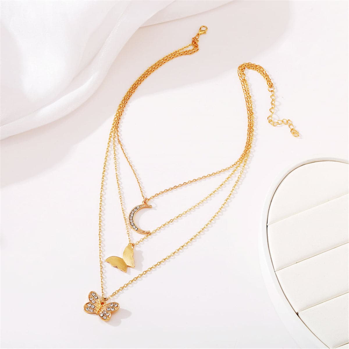 Cubic Zirconia & 18K Gold-Plated Moon Butterfly Layered Pendant Necklace