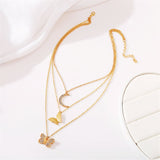 Cubic Zirconia & Goldtone Moon Butterfly Layered Pendant Necklace