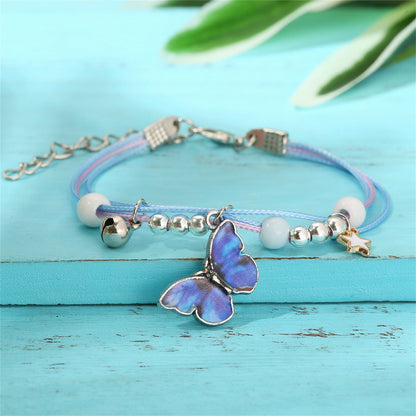 Dark Blue Enamel and Silver-Plated Butterfly Charm Bracelet, silver bracelet for women, vintage-inspired design, styled look