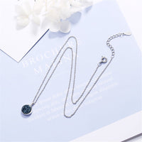 Blue Crystal & Silvertone Round Pendant Necklace - streetregion