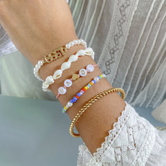 White Pearl & Shell 18K Gold-Plated 'Love' Bracelet Set