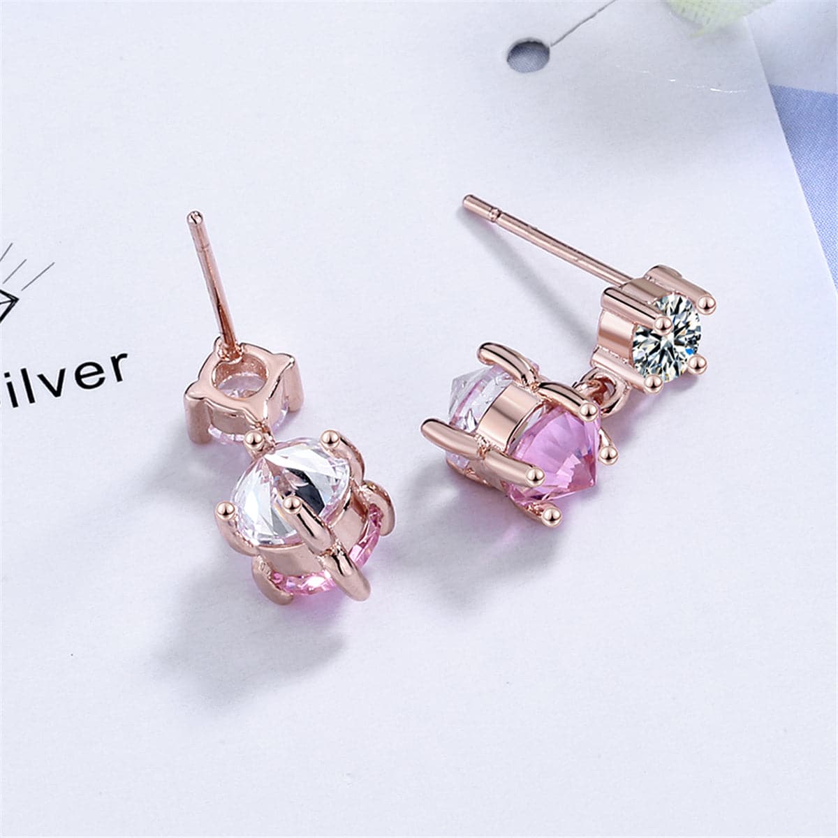 Pink Crystal & Cubic Zirconia 18K Rose Gold-Plated Drop Earrings