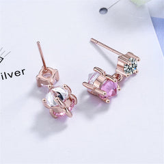 Pink Crystal & Cubic Zirconia 18K Rose Gold-Plated Drop Earrings