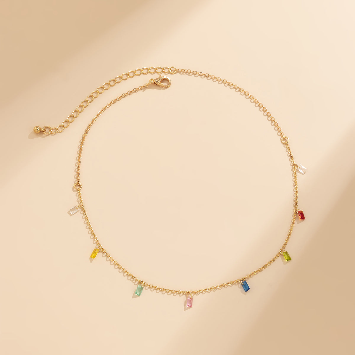 Rainbow Crystal and 18K Gold-Plated Station Necklace, chunky gold choker necklace, elegant gift for her, detail close-up